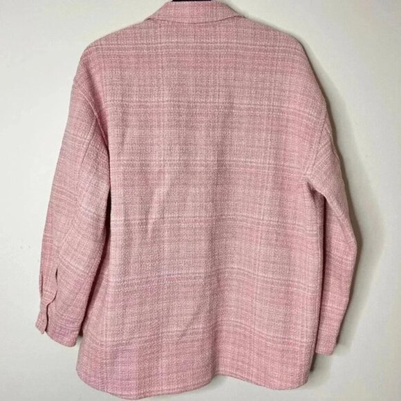 Aritzia Babaton Women's Shacket Joan Shirt Jacket Oversized Tweed Pink Plaid - Picture 13 of 16